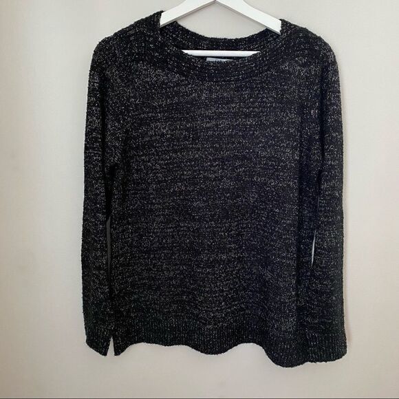 croft & barrow Sweaters - Croft & Barrow Sweater Knit Black Metallic Silver Casual Long Sleeve